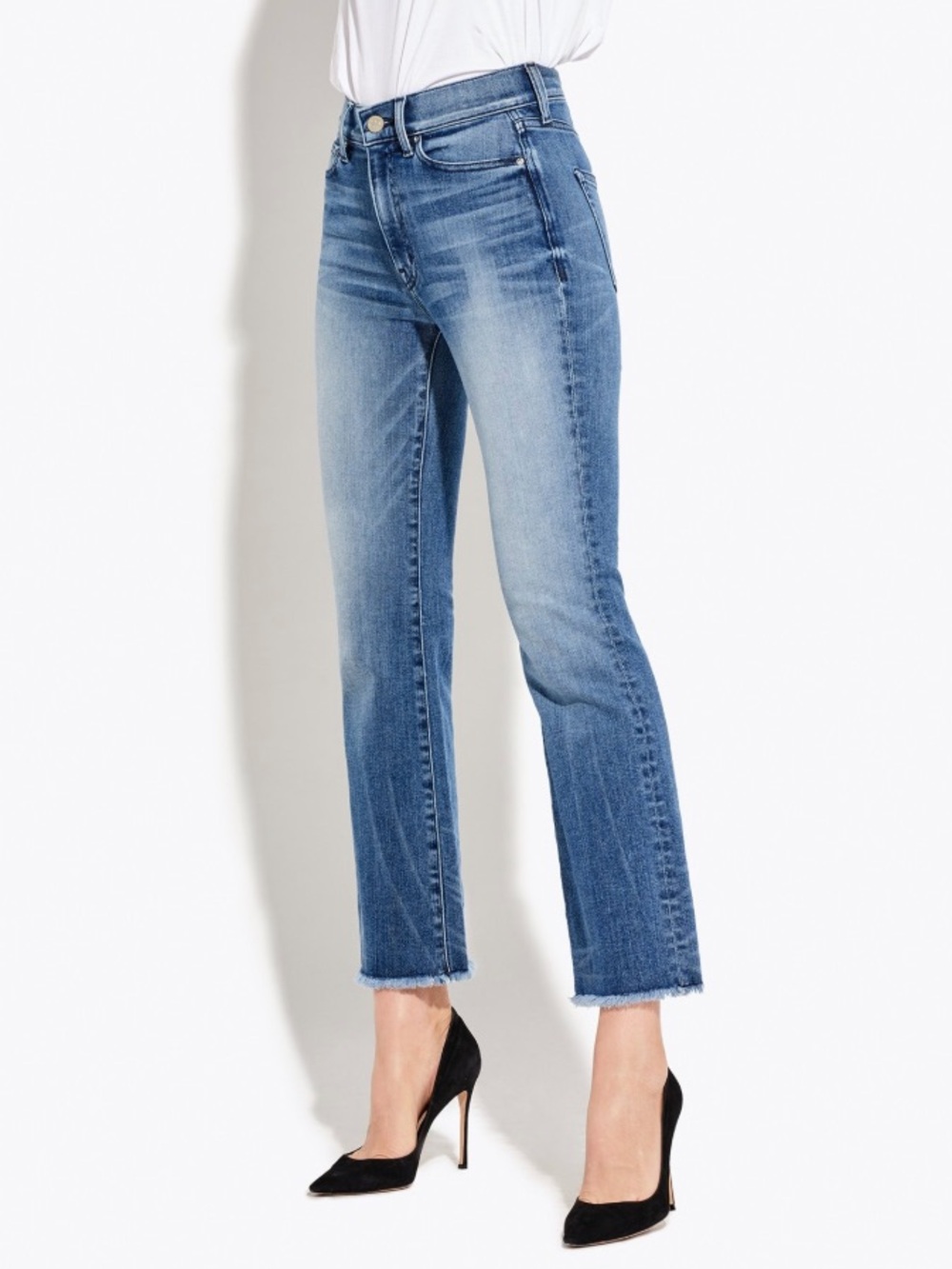 AYR The Bomb Pop Mid-Rise Jeans Straight Leg Raw Hem Blue Size 31L